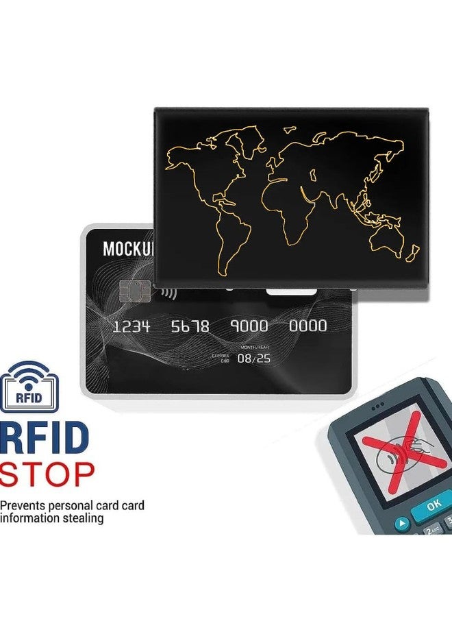 Stealodeal محفظة ستيلوديل سوداء اللون، مزودة بحماية RFID وخريطة العالم، مصنوعة من الفولاذ المقاوم للصدأ، تحتوي على 8 فتحات لبطاقات الائتمان/الخصم/الصراف الآلي، مناسبة للرجال والنساء. - Image 5